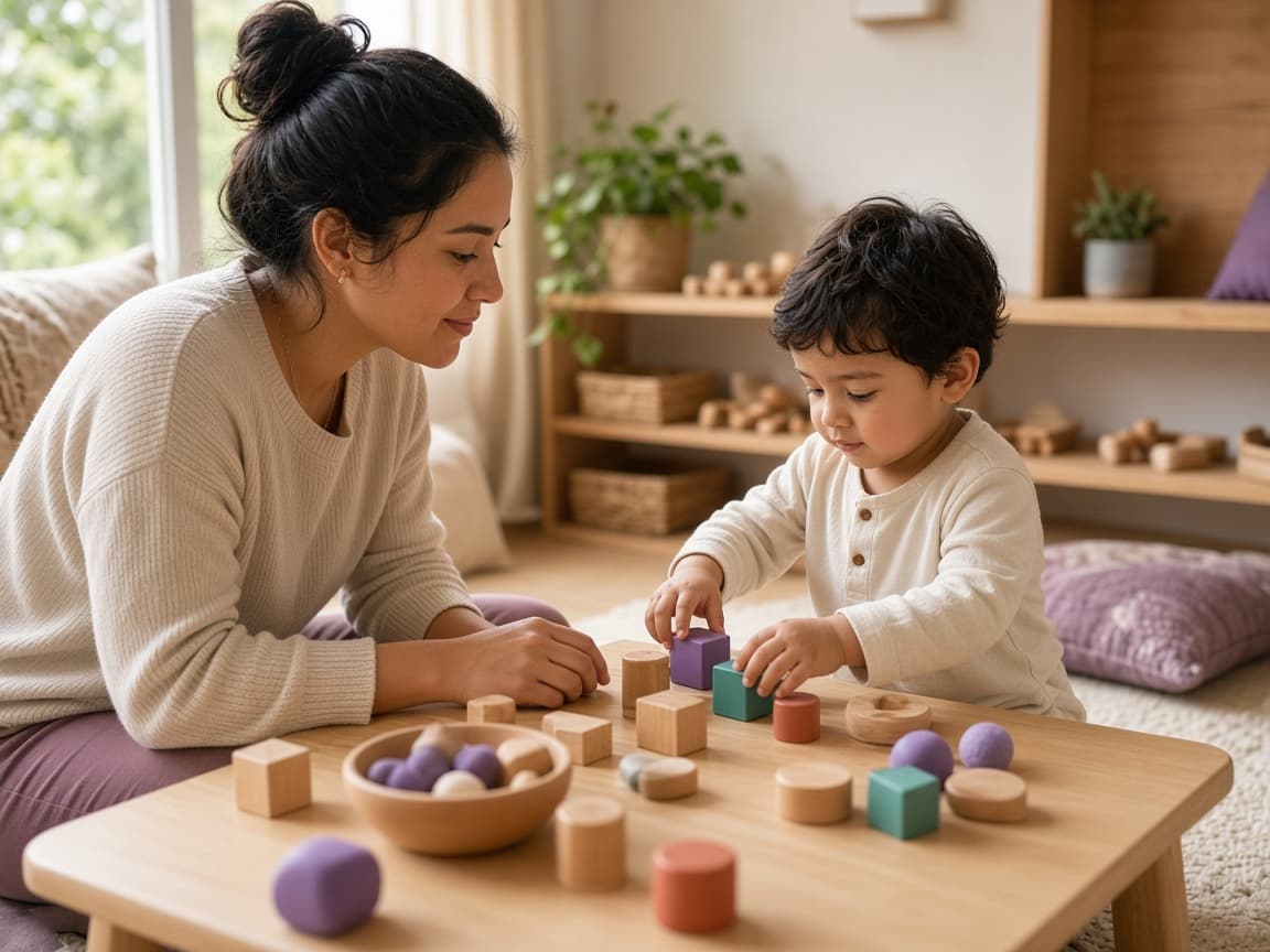 Profesional acompañando una actividad de estimulación temprana